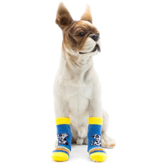 Yousheng 4Pcs Pet Stocking Puppy Print Anti-skid Breathable Elastic Pet Dogs Three Sections Long Socks for All Seasons