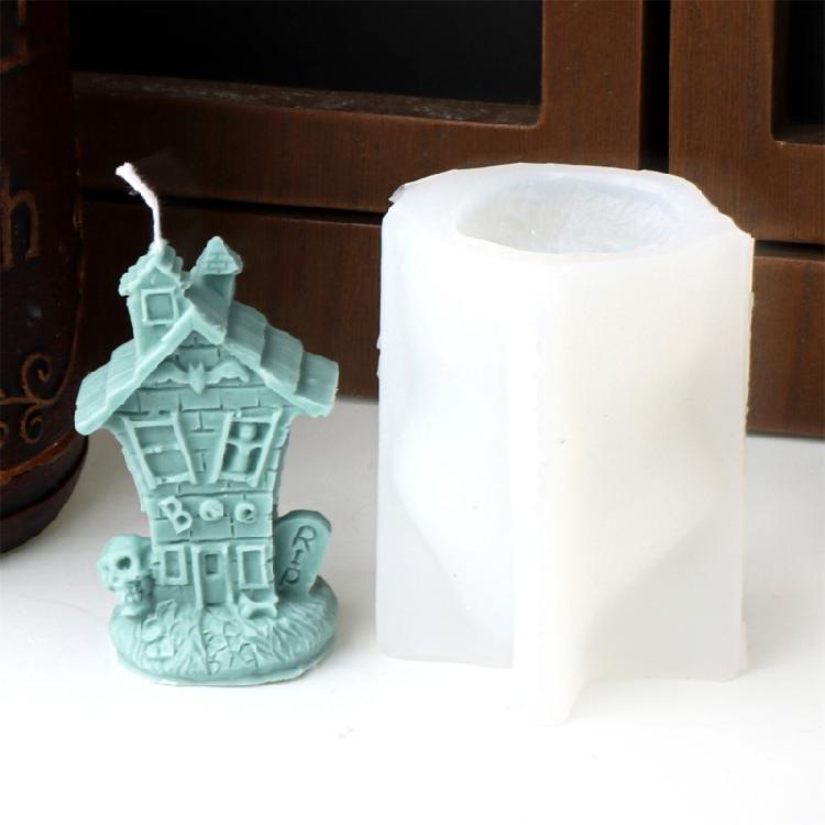 Easy Demold Silicone Candle Maker Reusable Halloween Themed Candle Mould Ghostly House and Tombstone Candle Mold