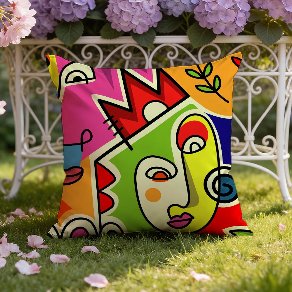 Colorful Abstract Faces Cushion Cover Home & Car Dual-Scene Pillow Cover: Reversible for Premium Comfort