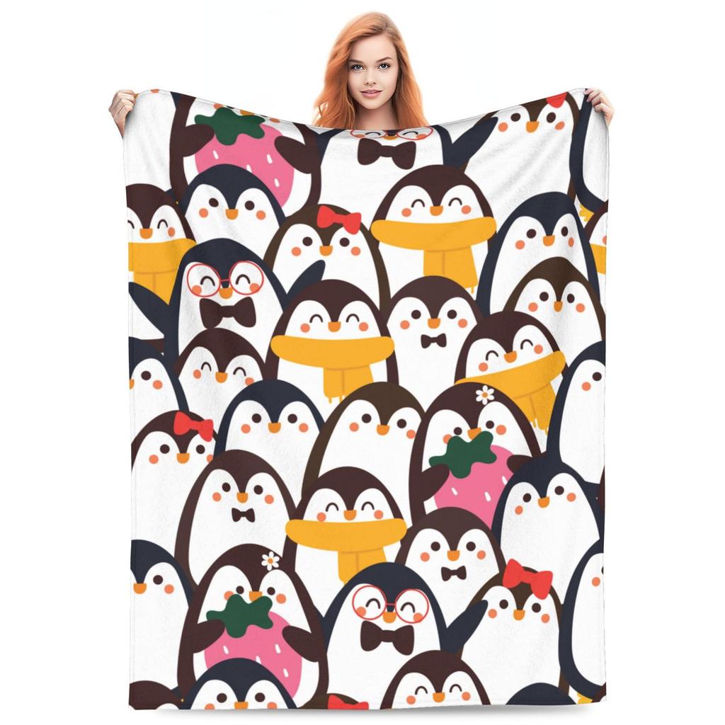 Cute cartoon penguin Printed Blanket for Sofa Bed Travel Camping Living Room Office Conditioning Blanket for All Seasons Gifts