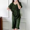 1011 New anti-bump cotton and silk pajamas women's summer ultra-thin short-sleeved trousers cotton and silk set large-size loungewear