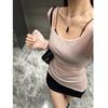 2025 Women U-Neck Long Sleeve T-Shirt Summer New Slim Repair Flared Solid Color Sexy Tops