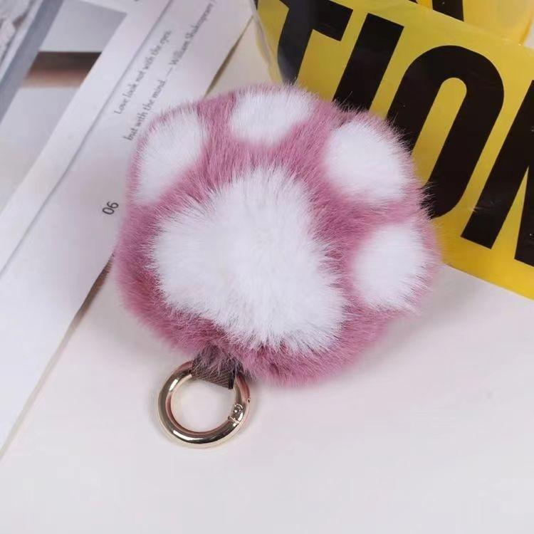 Cartoon Rabbit Fur Cat Paw Keychain Plush Ball Backpack Ornament