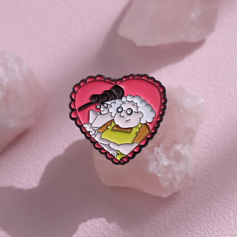 Red Heart Charming Shaped Metal Brooch Creative Cartoon Pin For Couples And Friends