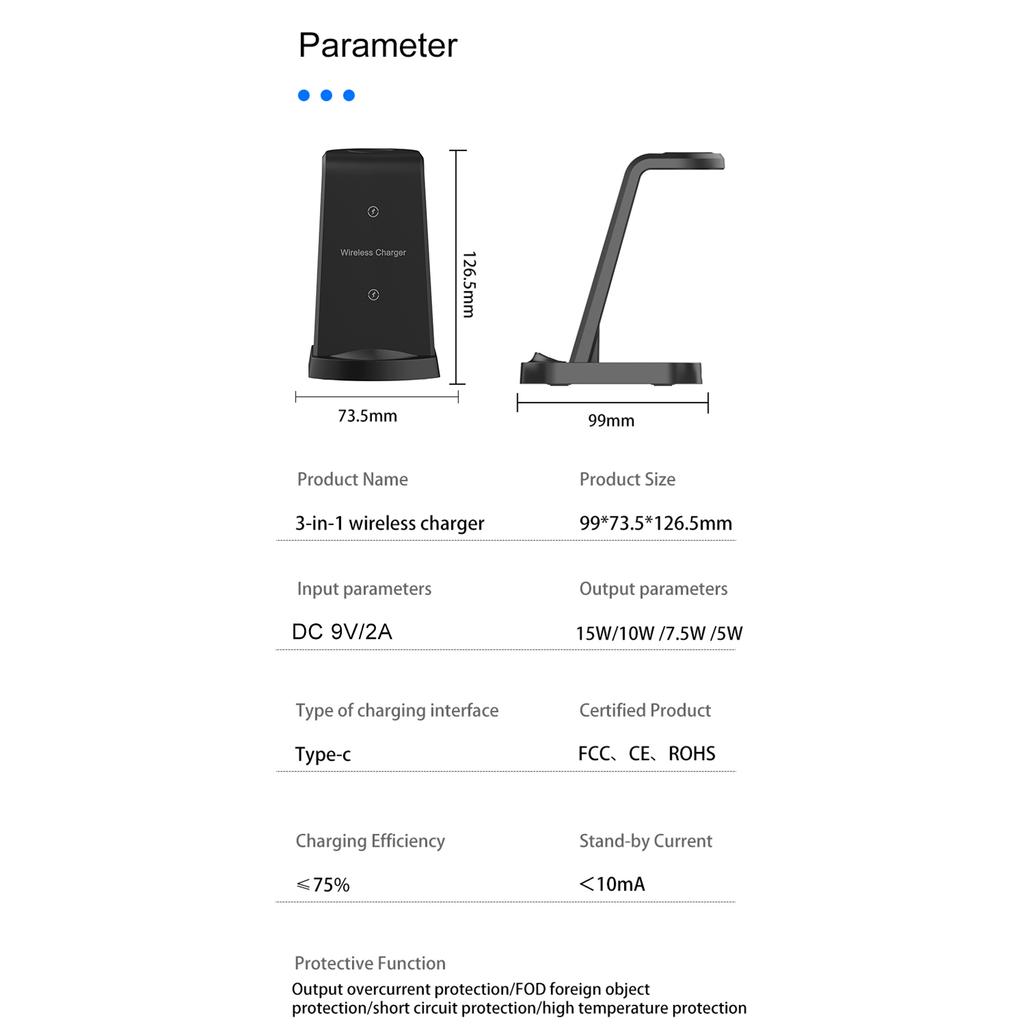 A001 A Kabelloses Ladegerät 3 in 1 Kabellose Ladestation 15W Schnellladung Vertikaler Ständer Kompatibel mit iOS