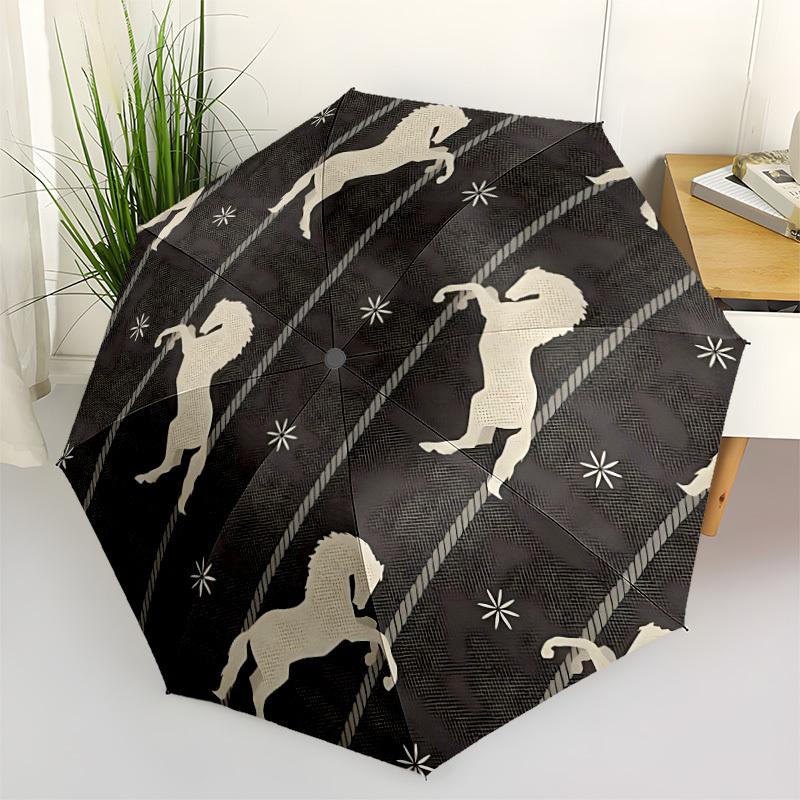 1pc Horse Pattern Fashionable Automatic Opening/Closing Folding Umbrella with 8 Bones, Windproof Portable, Daily Use020
