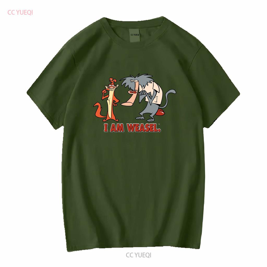 Official I Am Weasel Characters T Shirt Black vintage Washed Breathable Comfortable Top For Everyday Wear Soft designer clothes