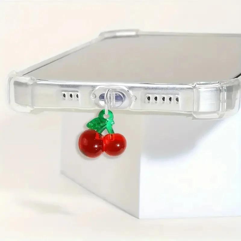 1pcs Red Cherry Phone Dust Plug Accessories Decoration Hanging Pendant for IPhone Samsung Xiaomi Type-C Charging Port