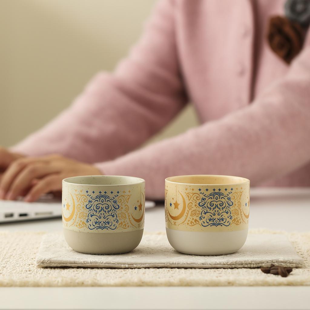 Middle Eastern Ramadan style coffee cups, small earthenware tea cups, Arab and Turkish coffee cups, no-handle kava cups, gifts