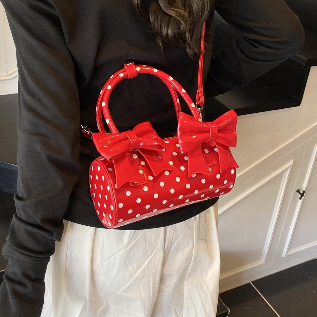Korean Style Red Bow Polka Dot Women Handbag New Fashi Exquisite PU Leather Zipper Shoulder Bag Trend Versatile Crossbody Bags