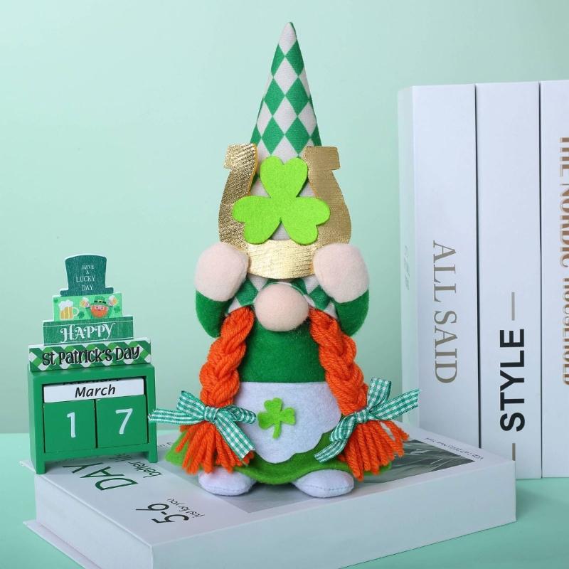 Patricks Day Decoration,Patricks Day Plush Gnomes Handmade Tomte Patricks Day Decorations for Home Office Table Ornament