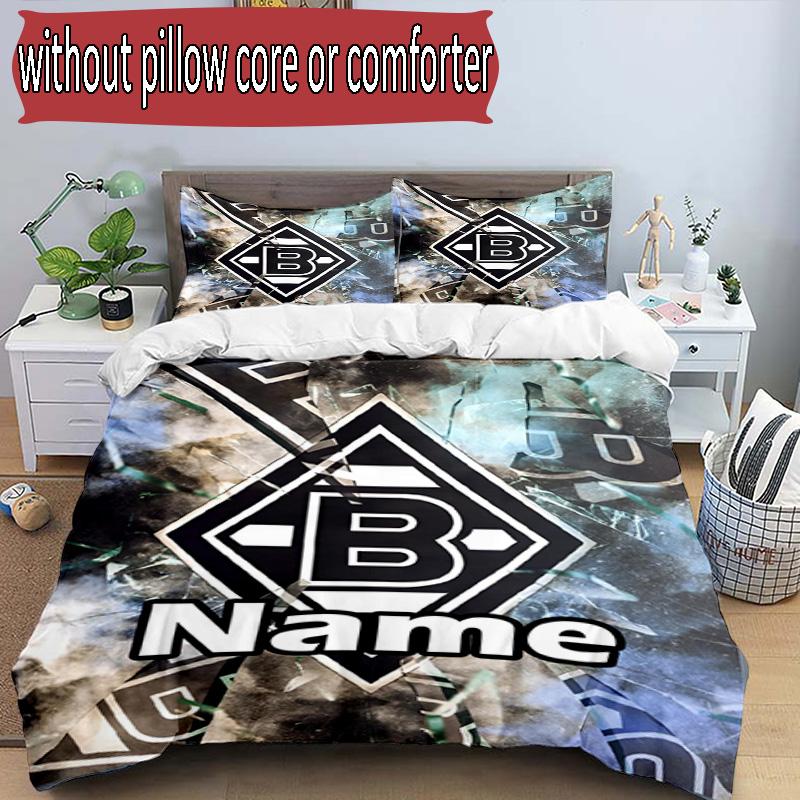 3pcs Duvet Cover Set (1*Duvet Cover + 2*Pillowcase, Without Core), Custom Name Borussia Monchengladbach Pattern Bedding Set, Home Bedroom Decor Gift