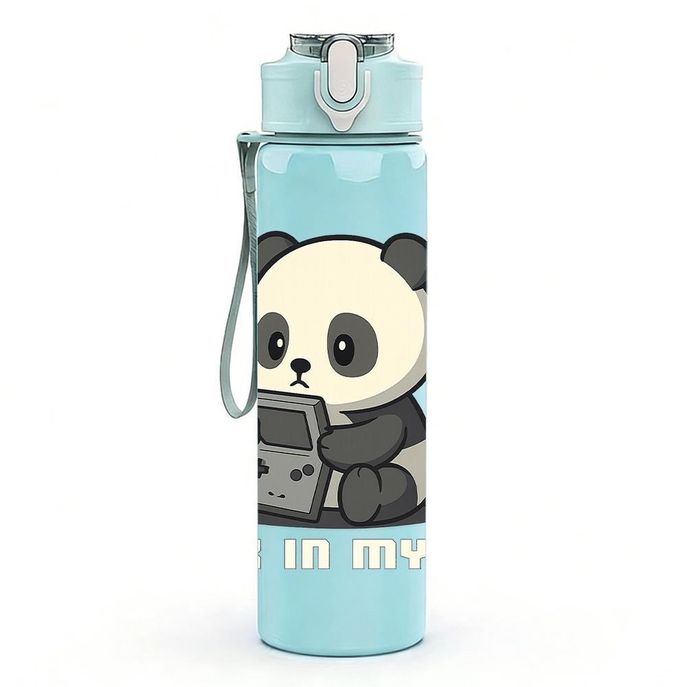 1PC Gaming Panda Cartoon 750ml Color Plastic Sports Water Bottle Leakproof Flip Straw Lid Suitable for Sports Office Home Use
