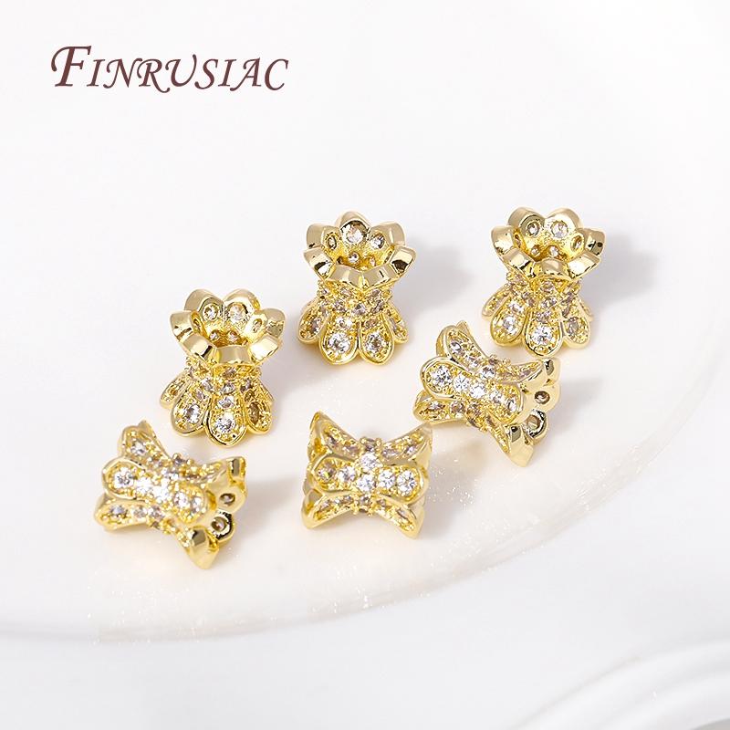 18K Gold Plated Inlaid Zircon Metal Spacer Beads, Double Side Bead Caps Bead For DIY Beading Jewelry Accessories Findings