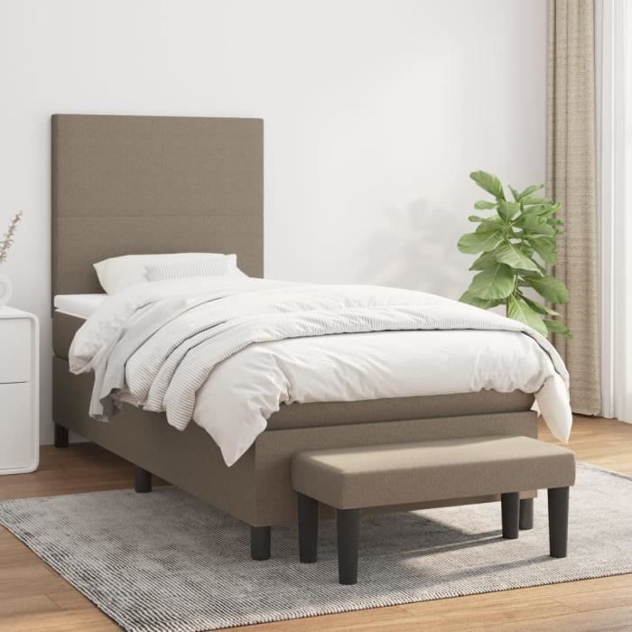 3136401 vidaXL Lit à sommier tapissier avec matelas Taupe 90x190 cm Tissu