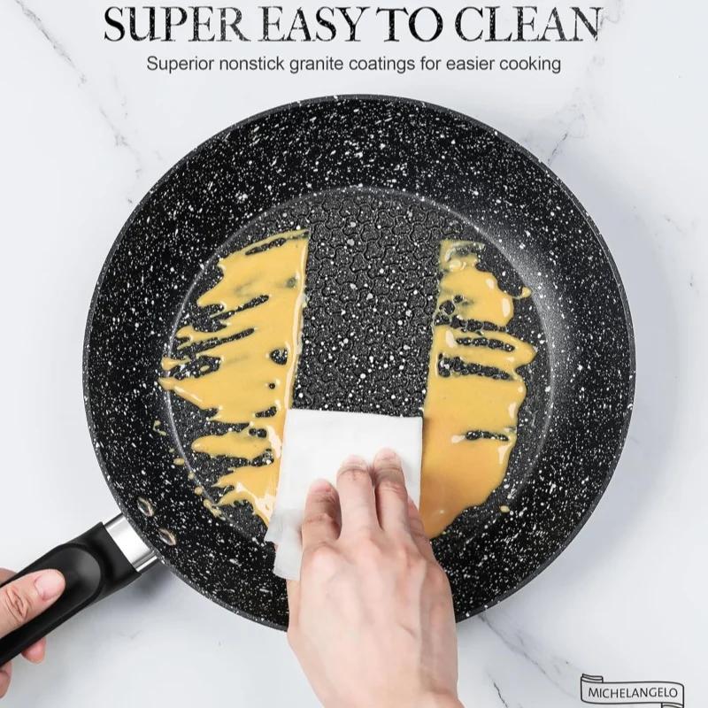 MICHELANGELO 12inch Non Stick Frying Pans with Lid Granite Coatings Skillet Saute Pan Steak Egg Pan Cooking Pan for All Stoves