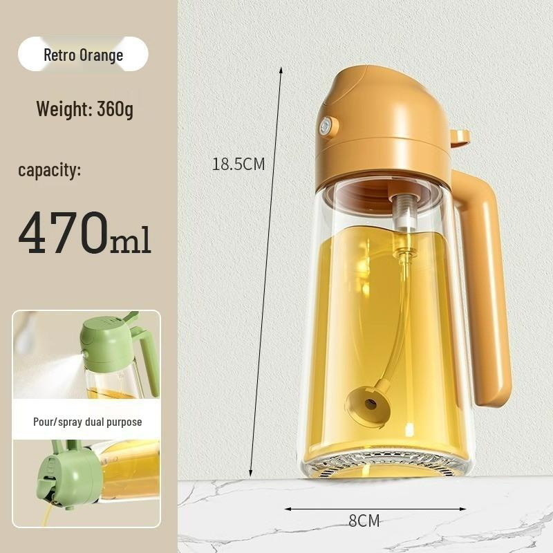 Thickened Glass Oil Bottle: Integrated Spray and Pour, Automatic Atomization, Leak-Proof, Large Capacity for Kitchen Use