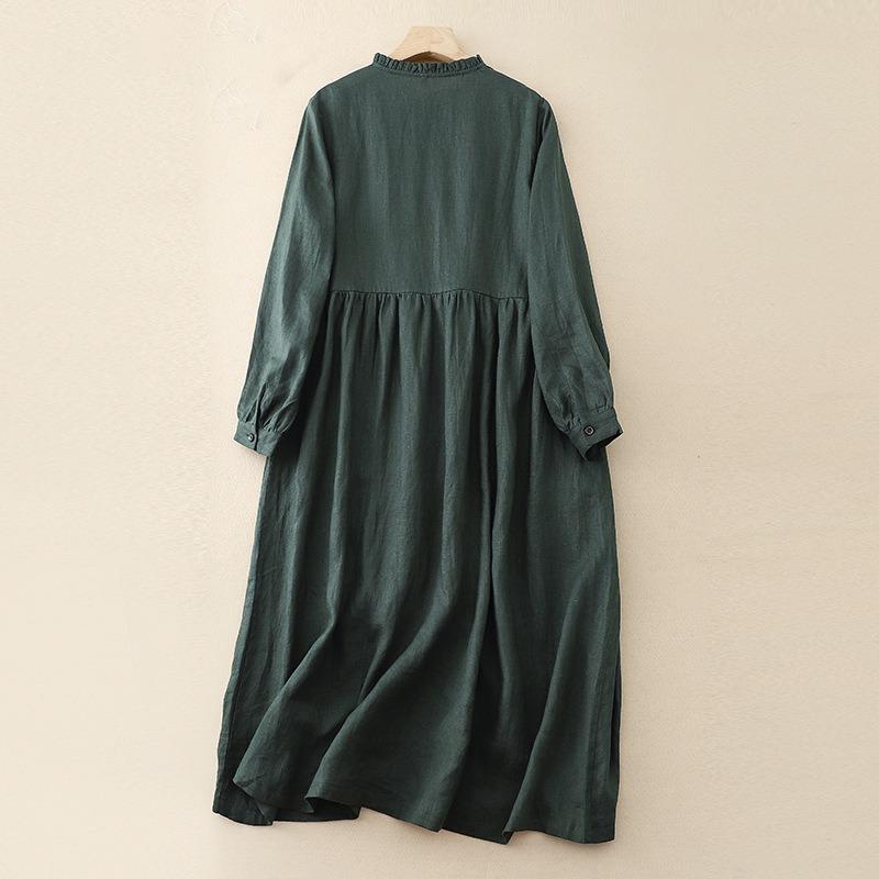 Spring and Autumn New Lace Round Neck Solid Color Long Sleeved Dress, Women's Loose Jacket, Long Skirt