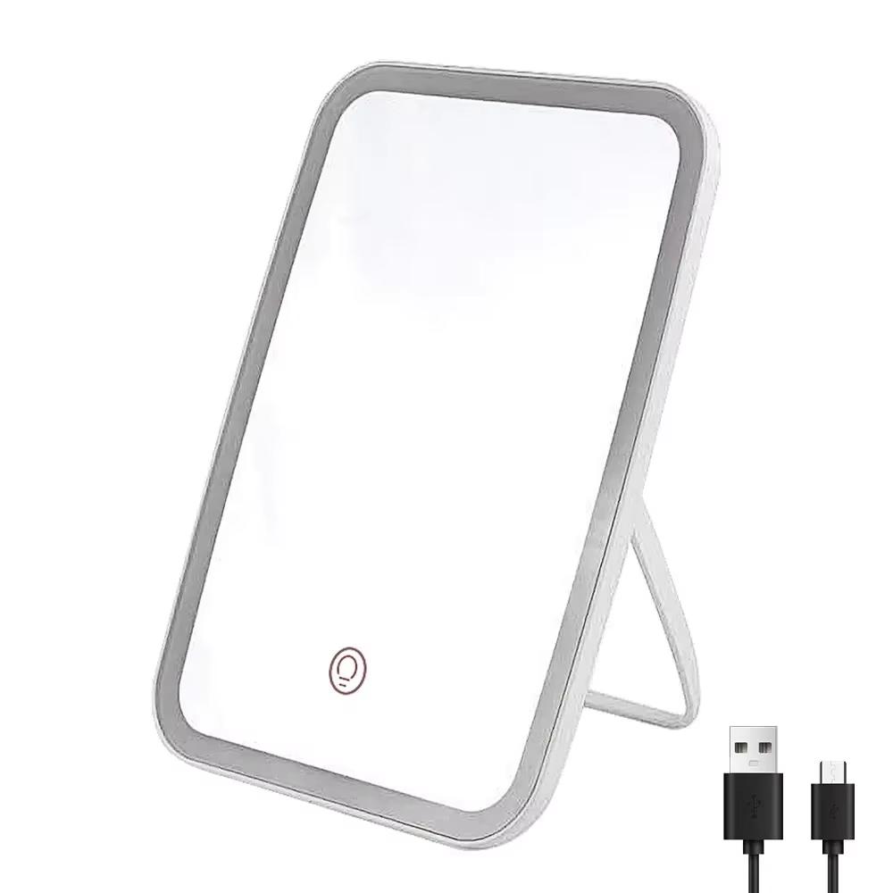 

Складное зеркало для макияжа, перезаряжаемое, портативное, женское, косметическое зеркало с подсветкой, сенсорное управление, компактное белый