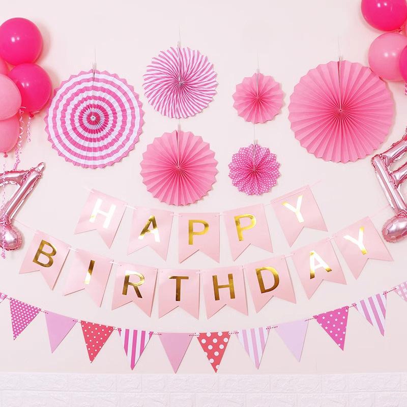 Fishtail Flag Happy Birthday Birthday Letter Pull Flag Children'S First Birthday Decoration Arrangement Pull Strip