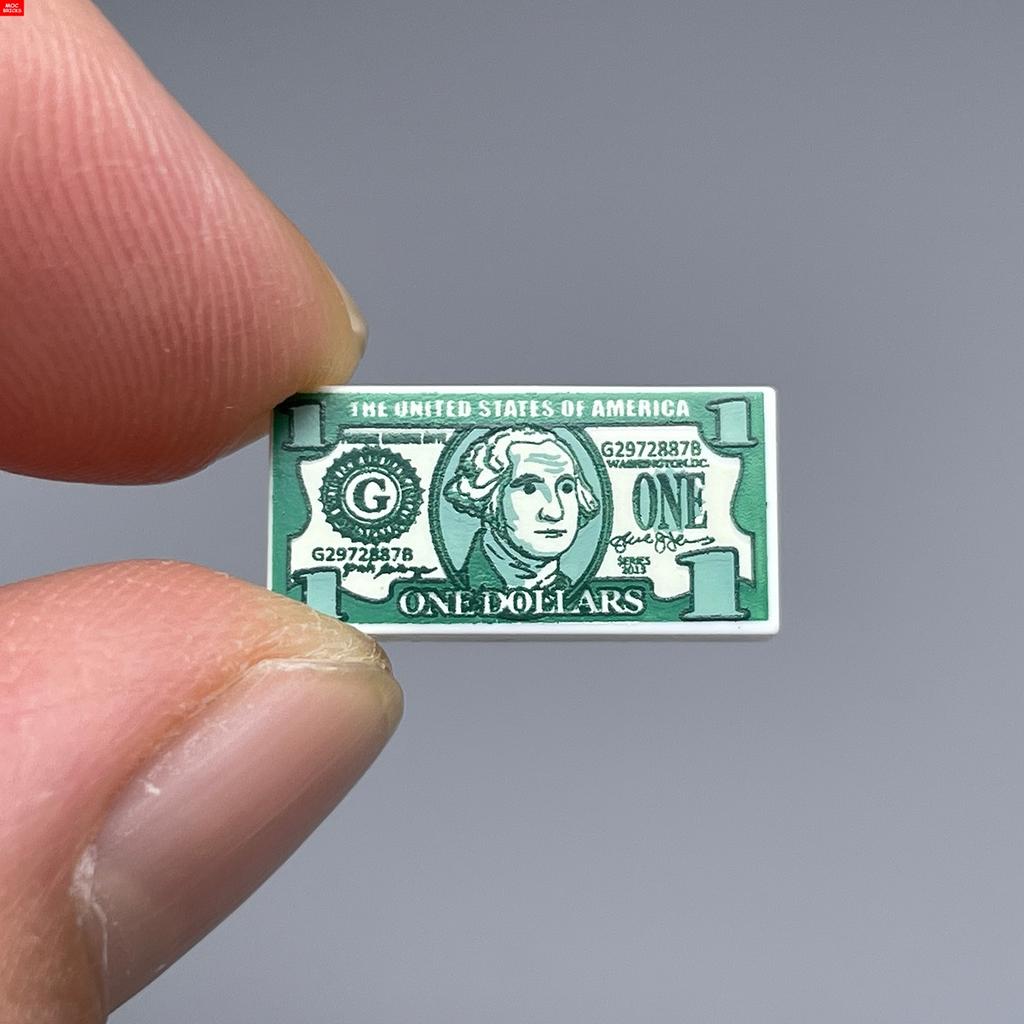 MOC Bricks Bill Dollar 1x2 Money Printed Tiles Euro Street View Cash Treasure Accessories Building Blocks Kids Toys