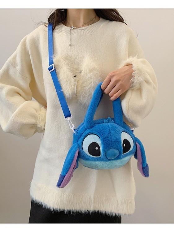 Plyšová crossbody taška se zipem s kresleným Stitch pro každodenní nošení