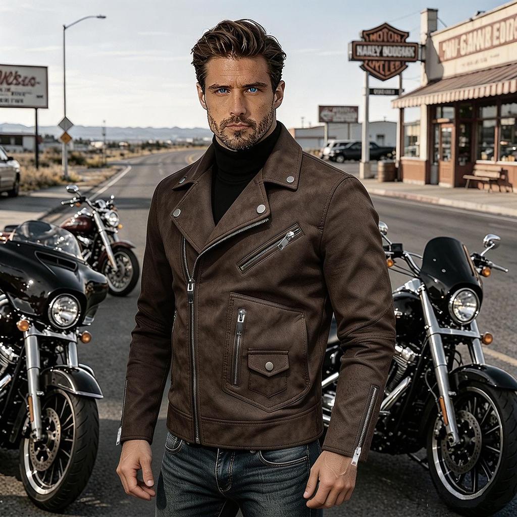 Men's Trendy Korean Style Faux Leather Asymmetrical Zipper Slim Fit Motorcycle Jacket for Spring & Autumn
