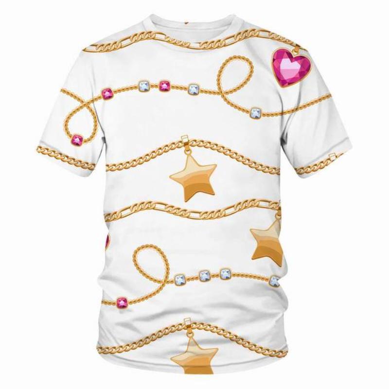Luxusní 3d tričko s potiskem Ležérní letní styl Módní potisk Tričko s krátkým rukávem Ženy Top Chain Streetwear Volné tričko 6xl
