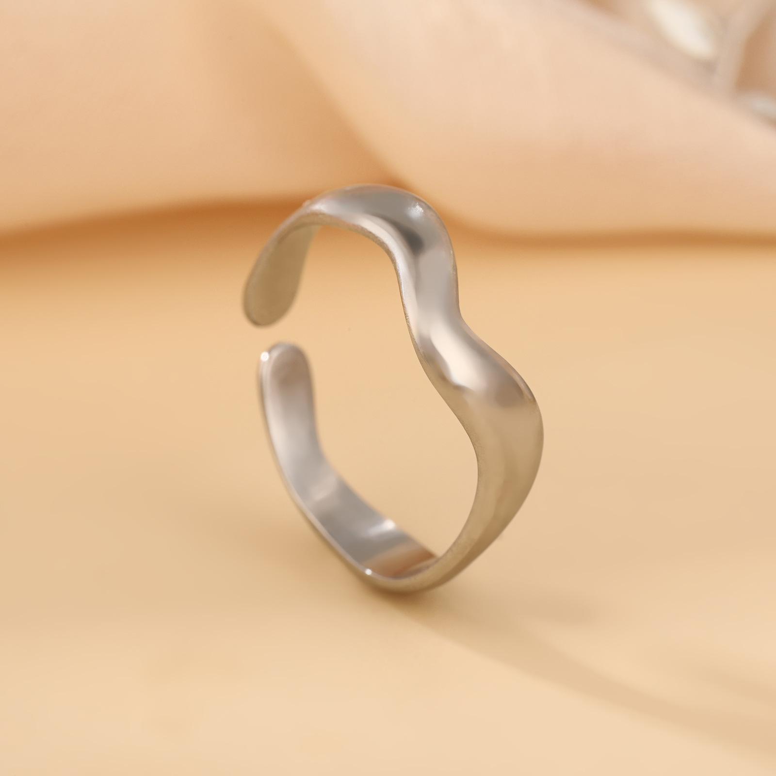 

Minimalist Wave Shape Ring Stainless Steel Women Trendy Open Rings Luxury Geometric Zircon Birthday Gift Wholesale resizable