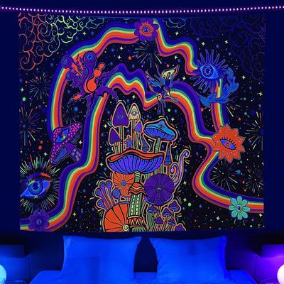 Fluorescent Tapestry UV Fluorescent Eyes Mushroom Decoration Tapestry Living Room Background Cloth Bedhead Hanging Cloth