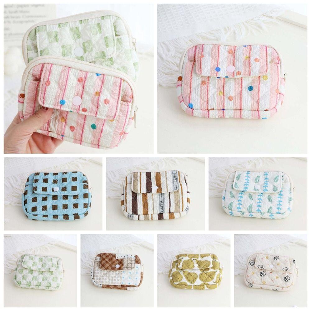 

Stripe Quilted Cotton Coin Purse Polka Dot Mini Canvas Storage Bag Small Makeup Lipstick Bag Women Style 6