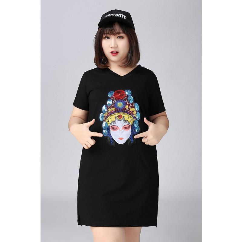 Plus Size Women's Dresses V-neck Short-sleeved T-shirt Dress
