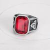 Viking Red Stone Ring Stainless Steel Mens Vintage Silver Color Nordic Viking Totem Odin Biker Rings Jewelry