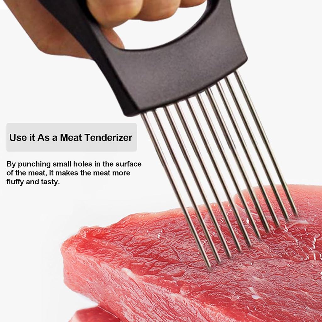 Stainless Steel Onion Cutter Holder Food Slicers Assistant Tomato Potato Slicer Holder Vegetables Cutting Fork Kitchen Gadgets