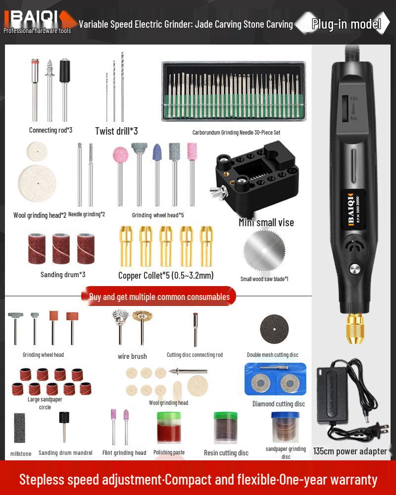 Mini Handheld Electric Grinder for Jade & Wood Carving, Cutting, and Polishing