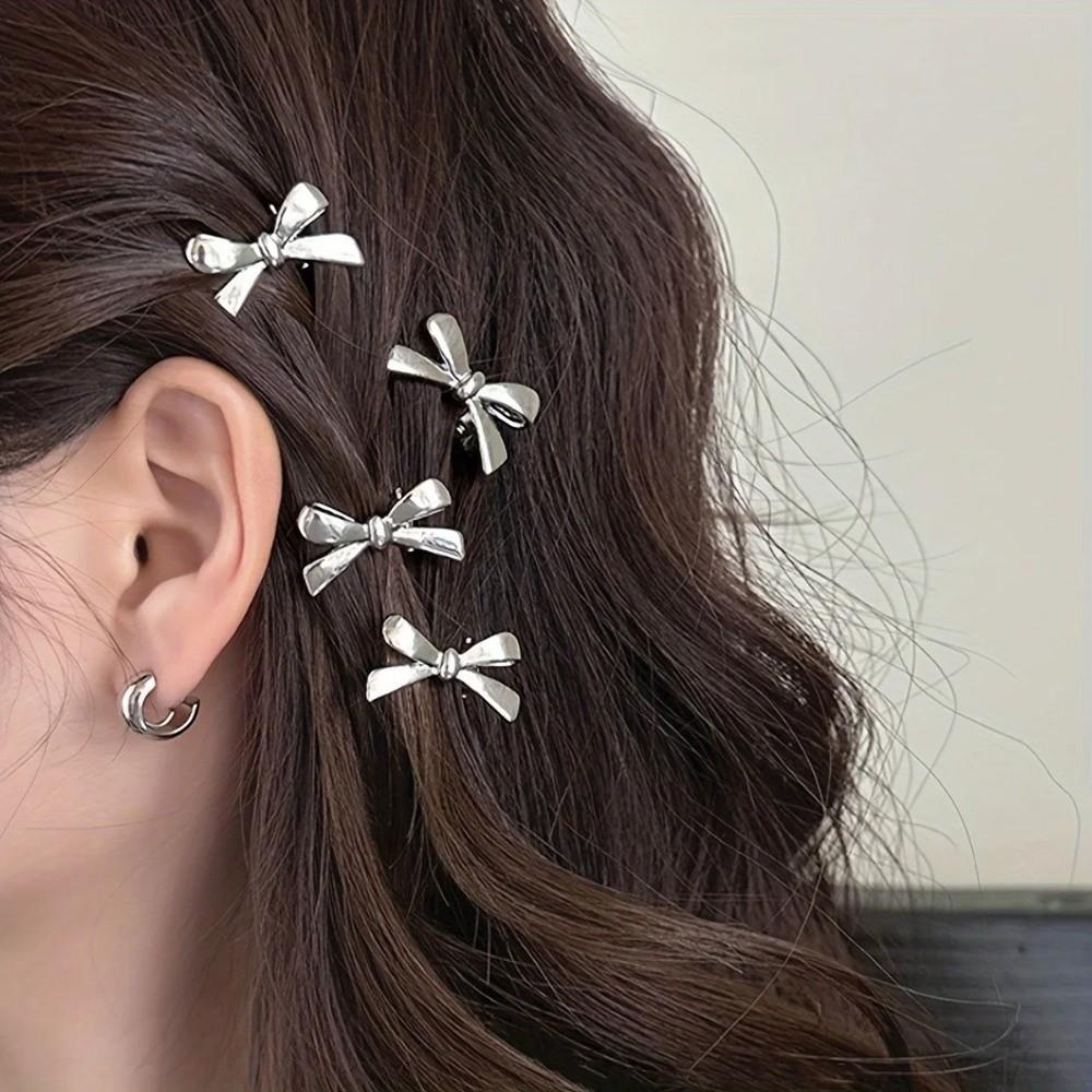 4Pcs/set Personality Bow Hair Clip Sweet Cool Mini Side Clip Fashion Hair Accessories  Casual Wear