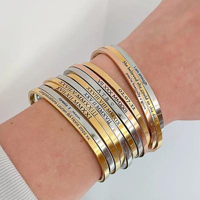 1PC Personalized Engraved Name Stainless Steel Bracelet Custom Words Letters Bracelet Cuff Bangle for Women
