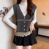 Women's Knitted Vest Gilet Korean Style Loose V Neck Outerwear Sweater Waistcoat for Spring Autumn Winter