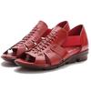 2025 Summer Shoes Women's Sandals Woman Open Toe Wedge Sandals Genuine Leather Outdoor Shoes Office Ladies Low Heeled Shoes