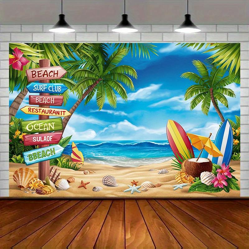 Tropical Beach Scenery Background Cloth Living Room Sofa Wall Photography Studio Summer Party Palm Tree Surfboard 74x94cm(29x37in)