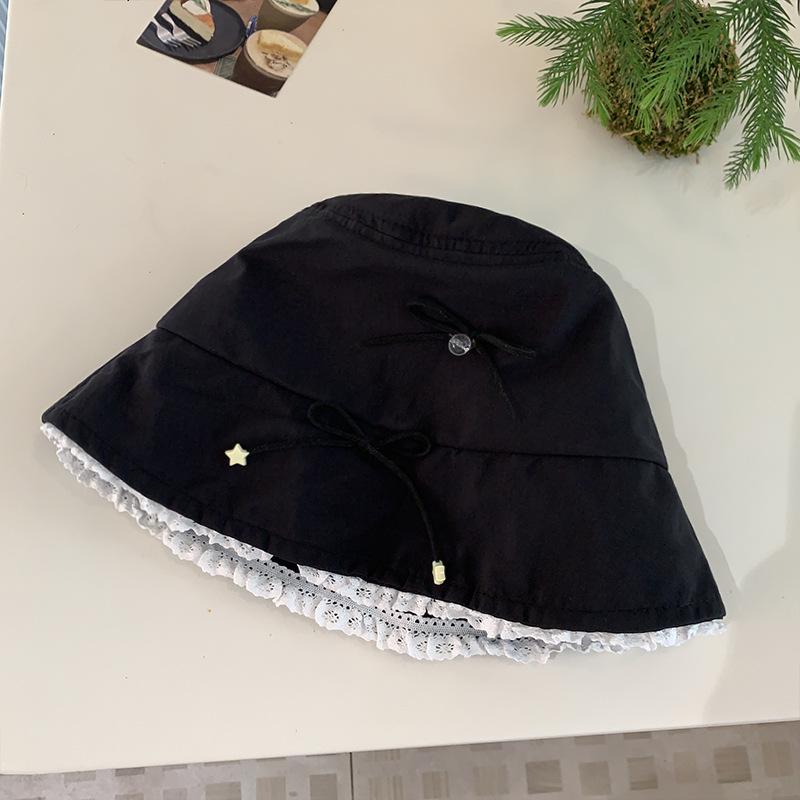 Sweet Lace Bow Bucket Hat for Women Girls Cotton Bowknot Star Fisherman Cap Korean Y2K Basin Hat Outdoor Travel Holiday Sun Hats