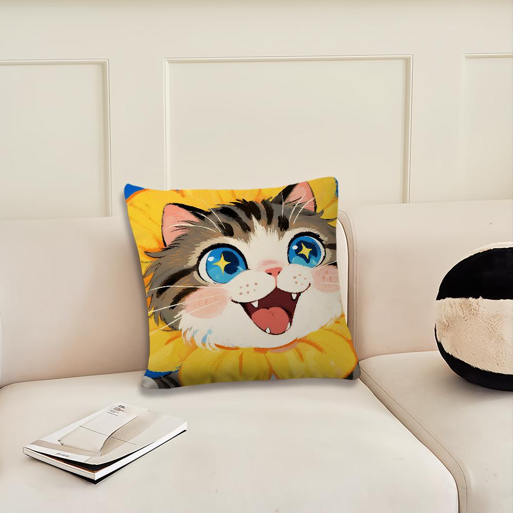 Cartoon Flowers Cat Cute Cushion Cover Pillow Cover Decoration Room Home Sofa Living Office Car Nordic Simplicity