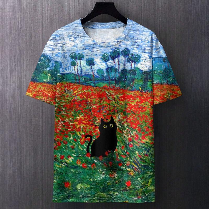 

Мужские футболки с коротким рукавом, летняя одежда, графические футболки, мужская уличная одежда «Злой кот», пуловеры с круглым вырезом, футболка 6XL 6XL