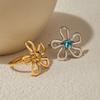 Youthway Minimalist Statement Metal Irregular Flower Colored Zircon Hollow Ring Stainless Steel Waterproof Fashion Jewelry Gift