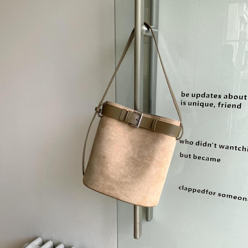 

Осень и зима новая замшевая сумка ретро цилиндрическая сумка-ведро женская нишевая кожаная сумка через плечо абрикосовый