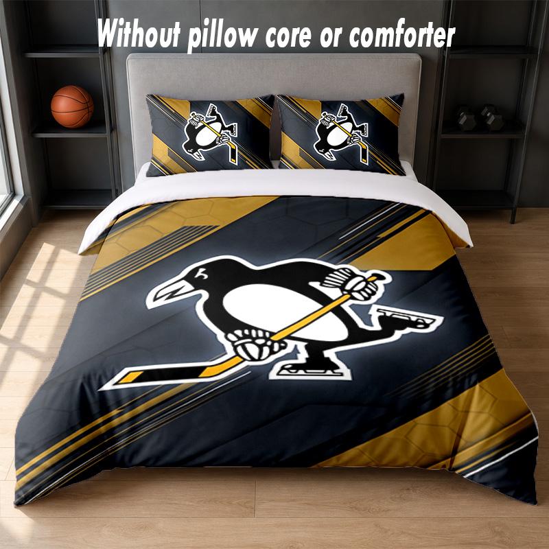 Pittsburgh Penguins Design Bed Bedding Set 1 Duvet Cover + 2 Pillowcases Soft Breathable Household Bed Linens