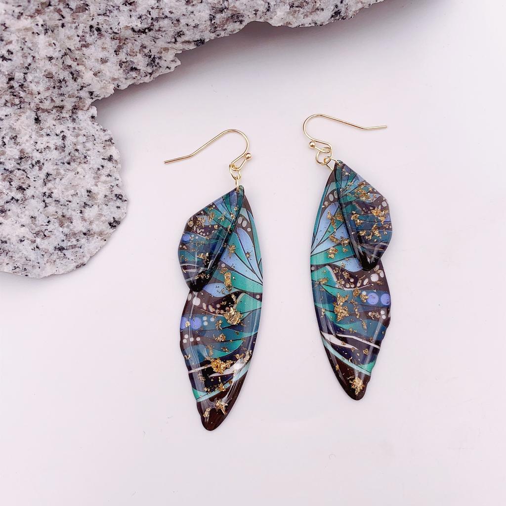 Popular personalized design simulation cicada wing earrings, high-end painting diamond-encrusted butterfly wing earrings