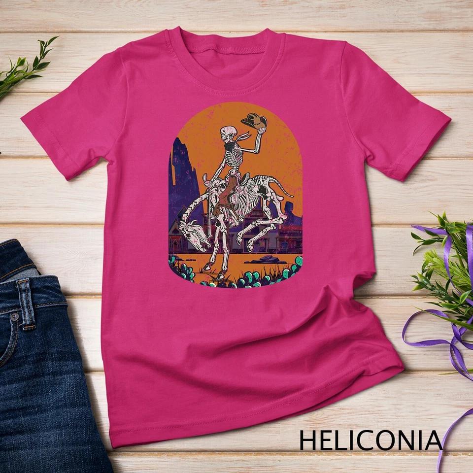 Western Country Cowgirl Cowboy Skeleton Halloween Spooky Unisex T-shirt 5 4XL