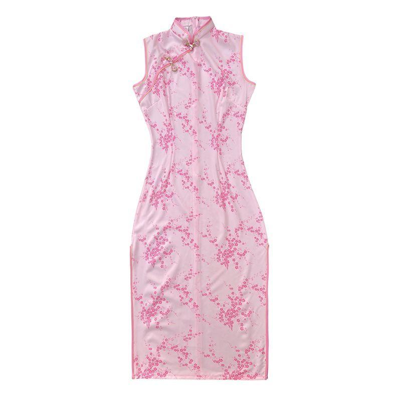 Women Sleeveless Modified Cheongsam, Vintage Floral Chinese Style Midi Qipao Dress, Elegant Formal Split Dress