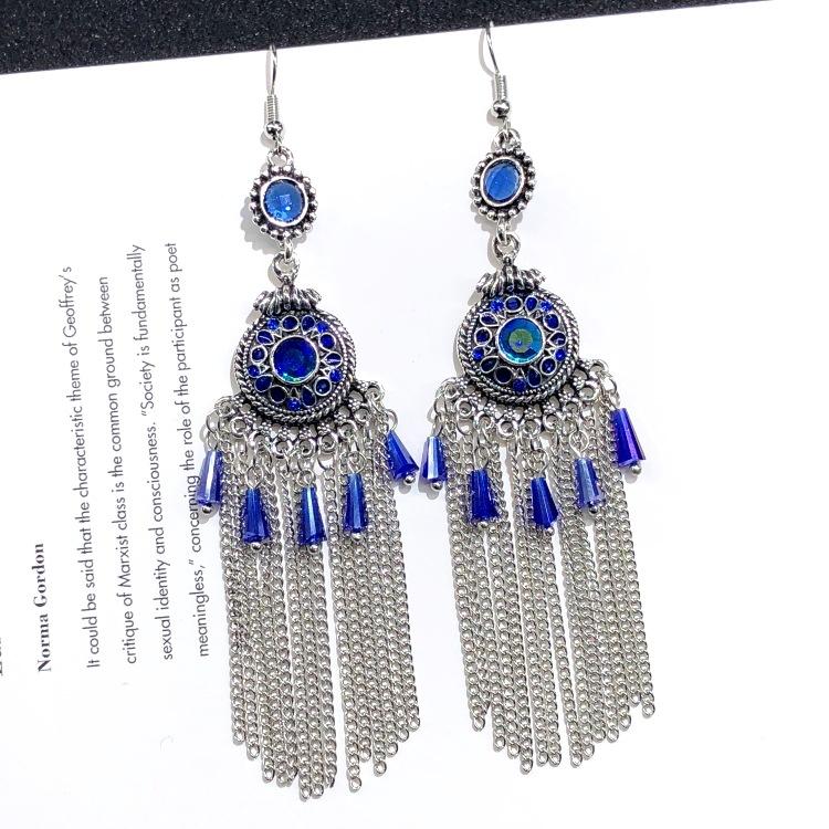 Retro crystal fringed earrings femininity versatile personality long earrings fashion court earrings